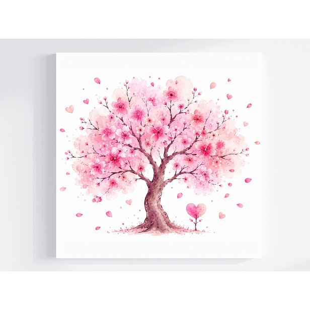 Obraz Na Plátně Canvas Akvarel Dřevo Květiny Srdce Srdíčko Pohádka 50x50