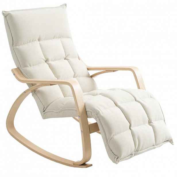 Redom HOUPACÍ křeslo 67/106-123/92 cm s polohovací podnožkou, polyester a jemné houpání, Krémově bílá