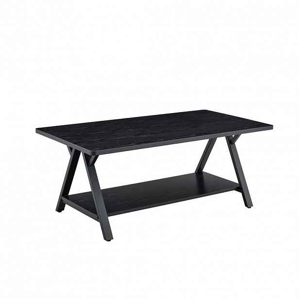 STILVORA KONFERENČNÍ STŮL v černé barvě s úložnou policí a kovovým rámem do obývacího pokoje a pracovny, 110×57×44,5 cm