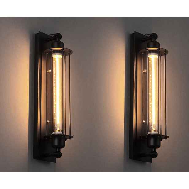2ks Nástěnné svítidlo Retro černé Loft retro Lampa teplá bílá E27