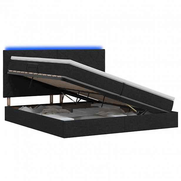vidaXL LED postel s úložným prostorem a matrací Černá 200 x 200 cm