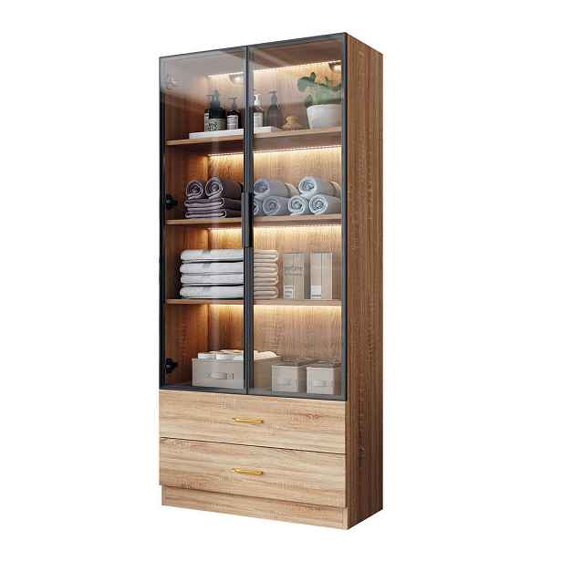 EVRYAE VITRÍNA Moderní vysoká koupelnová skříň MDF, úložný prostor, otevřený/uzavřený, minimalistická