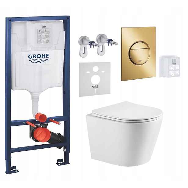 Grohe Podomítková Nádržka s Wc mísou Jess Tornado a zlatým tlačítkem