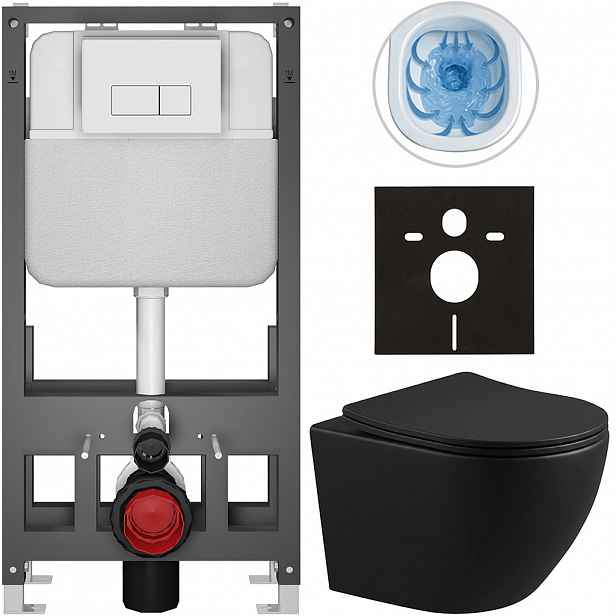 Kompletní WC set Basic/Cesso - černá matná - WC tlačítko Modulo/Bílá - volně stojící - předstěnová instalace - 49x36 cm - 8050BD86362
