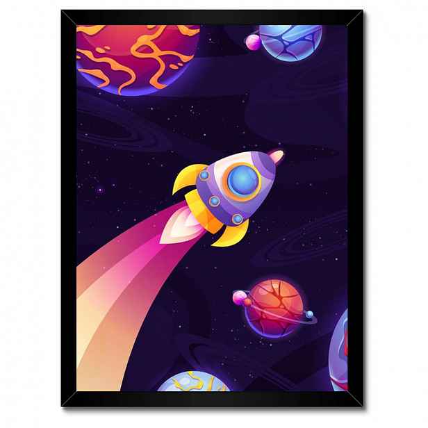 Plakáty v rámu 30x40 Vesmírná raketa a barevné planety