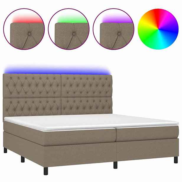 vidaXL Box spring postel s matrací a LED taupe 200x200 cm textil
