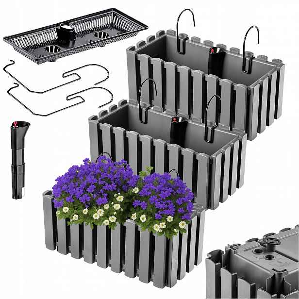 3x Balkonový Truhlík Květináč 40 cm Květináč Květiny Balustráda Balkon Šedá
