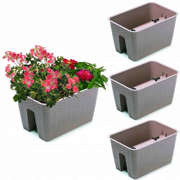 3x Krabička Květináč 27,2 cm x 39,6 cm Ratan Mokka 13 L zábradlí