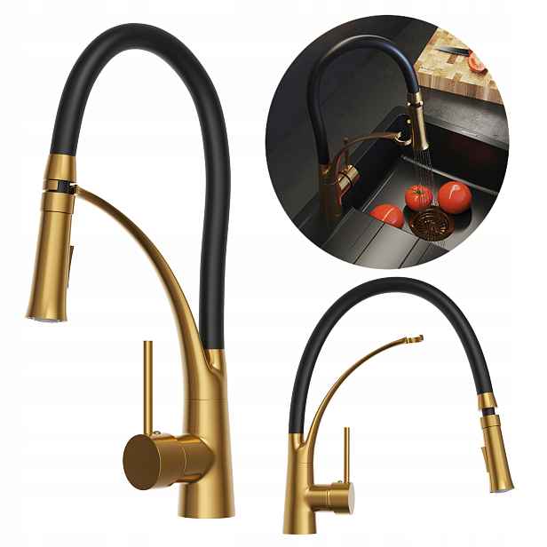 Kuchyňská baterie Nexo Brushed Gold flexibilní ramínko stojánková baterie