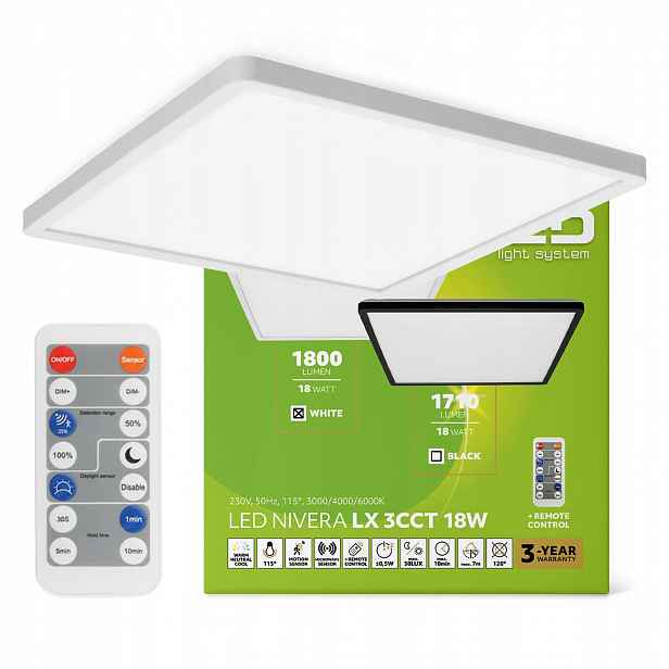 Led lampa Stropní Svítidlo Snímač pohybu 18W Venkovní svítidlo IP54 Bílá