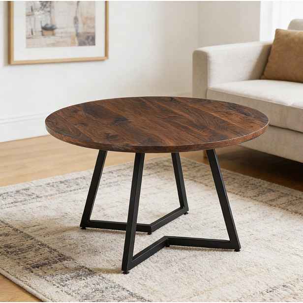 Modfu JÍDELNÍ stůl z MDF a kovu 110x110x75 cm ořechová s pevnou kovovou podnoží a snadnou údržbou
