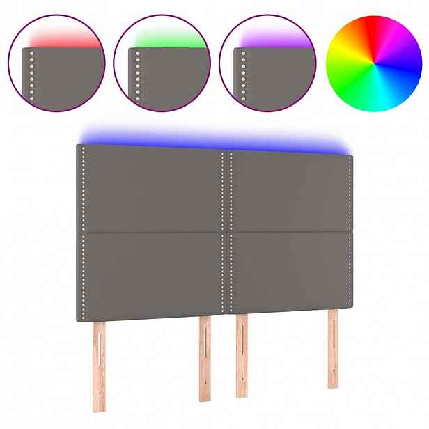 vidaXL Čelo postele s LED šedé 144x5x118/128 cm umělá kůže