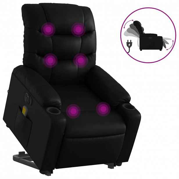 vidaXL Elektrické zvedací masážní polohovací křeslo černé umělá kůže