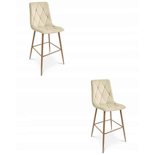 2X Sada Barová Židle Kuchyňská Barová Židle 112 CM Béžová Sametová Do Jídelny
