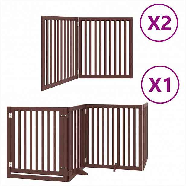 vidaXL Zábrana pro psy s dvířky skládací 8 panelů hnědá 640 cm topol