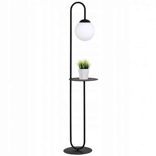Černá stojací lampa Bari 150 cm s policí, ocel a sklo, E14