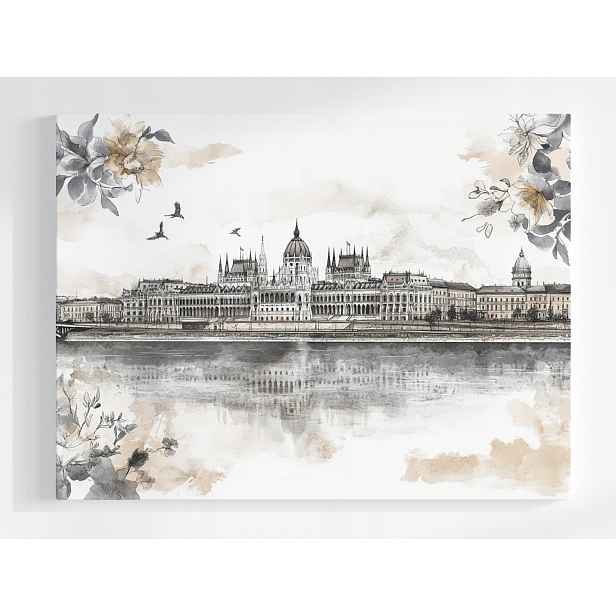 Obraz Na Plátně Canvas Město Panorama Budapešť Zámek Dunaj Skica 80x60