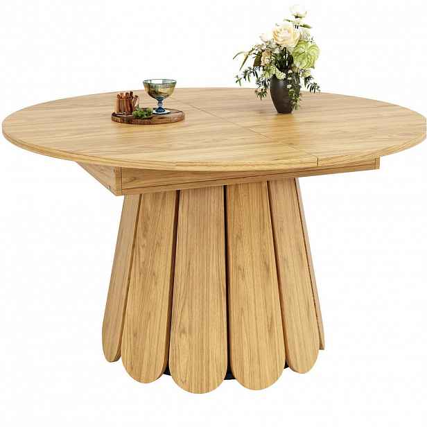 Modfu JÍDELNÍ stůl z MDF 118(158)x118x76,8 cm v přírodní barvě rozkládací s oválnou deskou a skrytým uložením