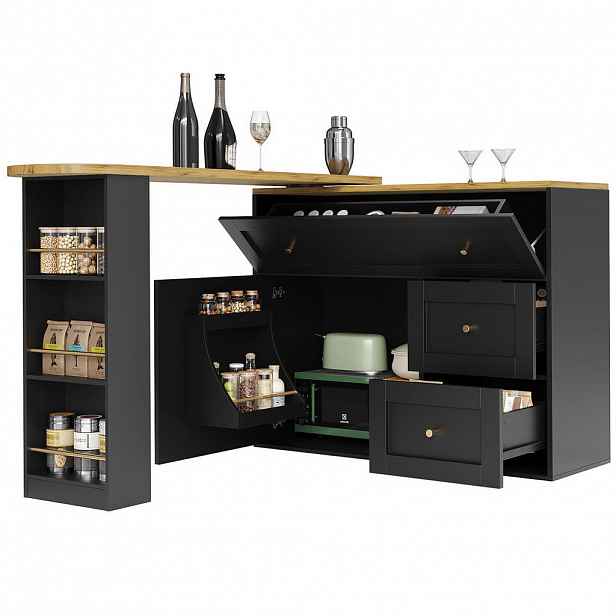 Redom BAROVÝ stůl 138-204/39/105 cm s úložným prostorem, otočnou deskou 360° a sklápěcími prvky z MDF a kovu, Černá
