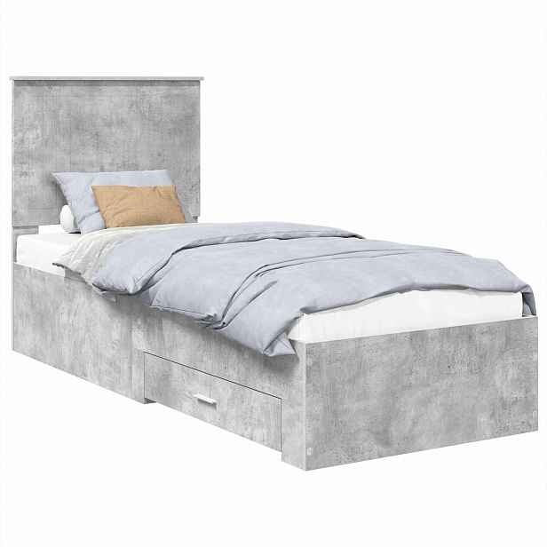 vidaXL Rám postele se zásuvkou Betonově šedá a stříbrná 70 x 190 cm