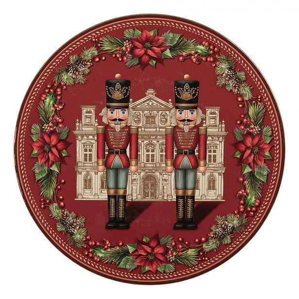 Červený vánoční servírovací talíř Louskáčci - Ø 33*1 cm Clayre & Eef