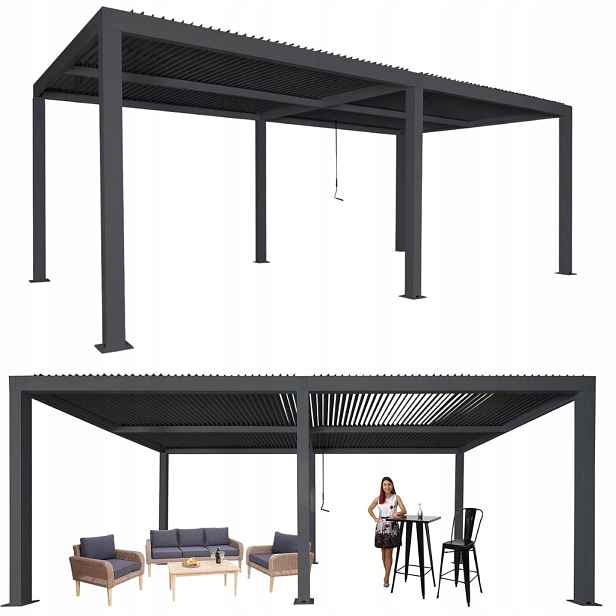 Kovový Pavilon Zahradní Zastřešení Altán Do Restaurace Černý 6 m