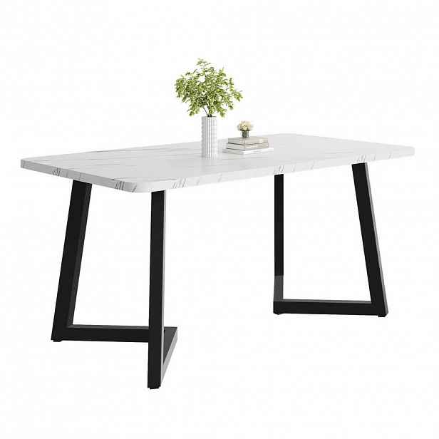 Modfu JÍDELNÍ stůl 117x68x75 cm bílo-černý z MDF v mramorovém dekoru s kovovými nohami