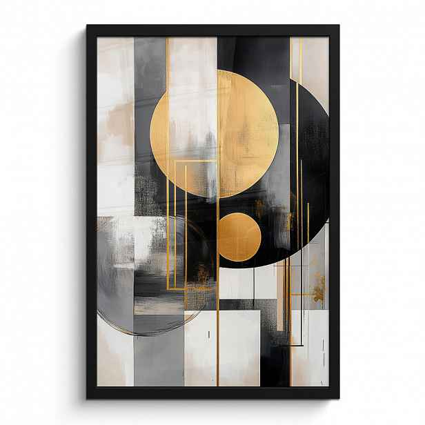 MuchoWow PLAKÁT V RÁMU Abstraktní - Zlato - Stříbro - Tvary - Estetické - Moderní 40x60 cm