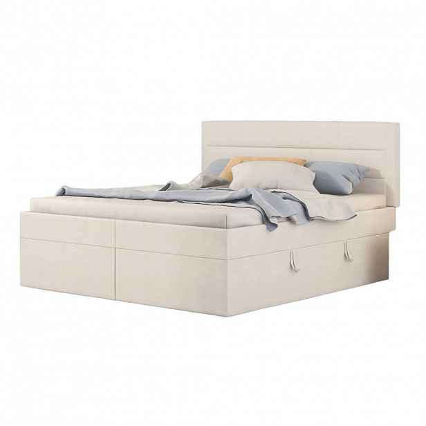 OKWISH ČALOUNĚNÁ postel 140/200 cm béžová z masivu a MDF s úložným prostorem