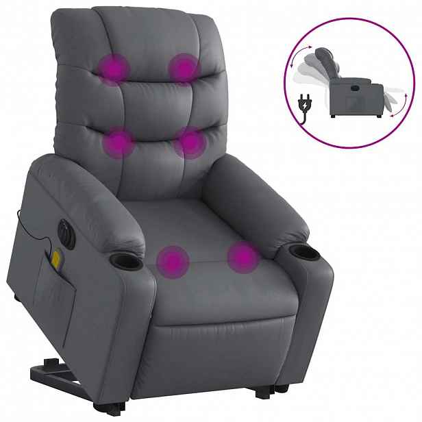 vidaXL Elektrické zvedací masážní polohovací křeslo šedé umělá kůže