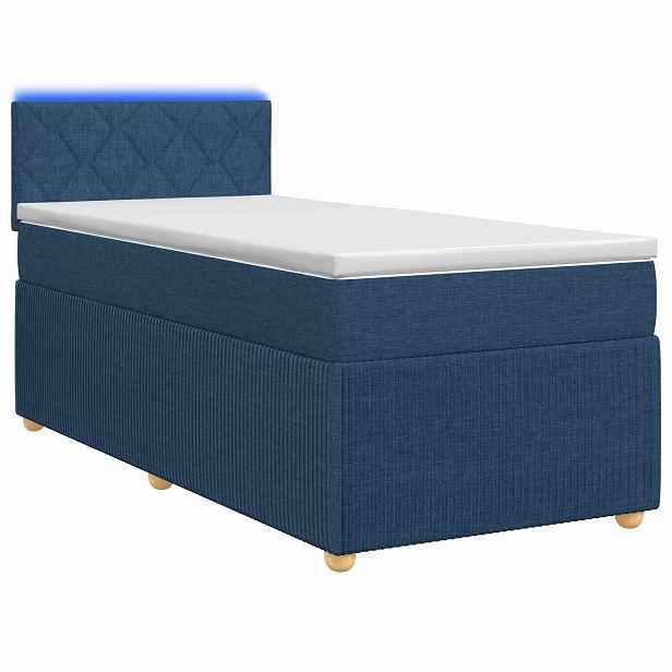 vidaXL Postel boxspring s matrací s čelo Modrá 100 x 200 cm Textil