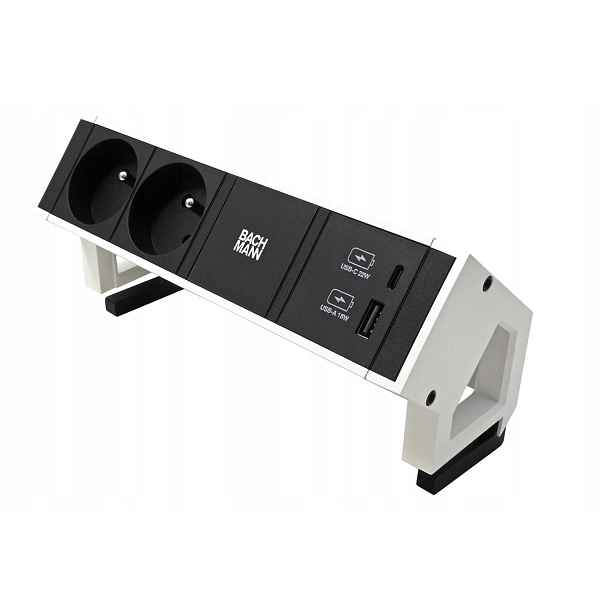 Bachmann Desk 2,2x zásuvka CZ,zdroj 22W(USB A+C),bílý+černé moduly(902.950)