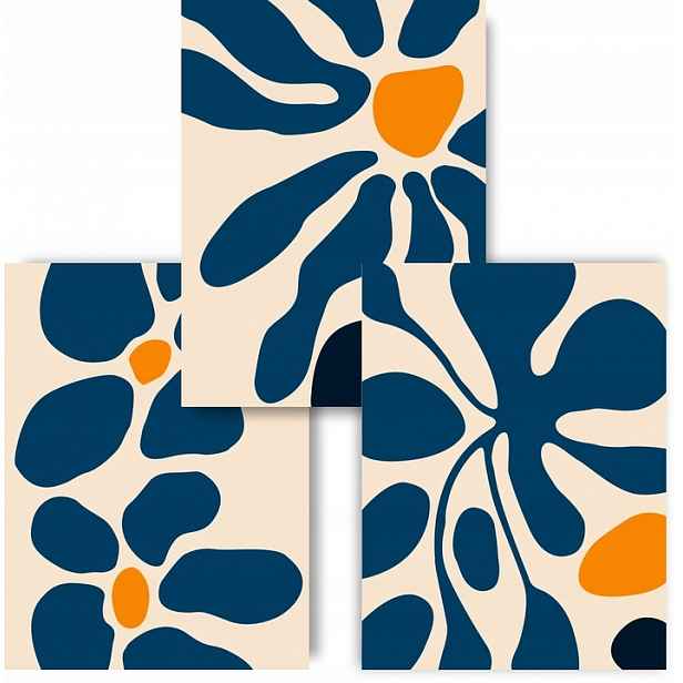Moderní květiny Boho 3 plakáty A1 59,4x84,1 cm granátově béžový obraz #391