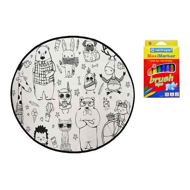 POSLEDNÍ ŠANCE: KOBEREC - OMALOVÁNKY - Happy Friends, 130x130 (průměr) kruh, bílá, dětský pokoj, Butter Kings