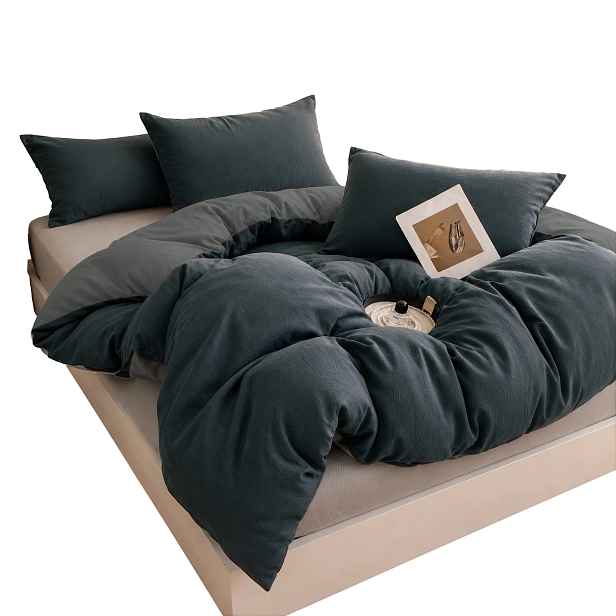 Povlečení mušelínové bavlněné mačkané 200×220 cm, 4-dílné, modro-šedé