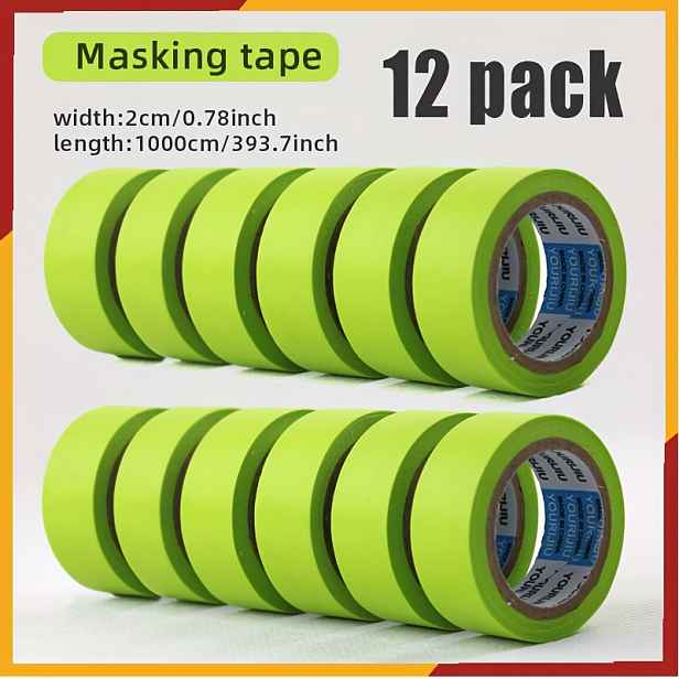 TEMU 12/6 rolí zelené washi maskovací pásky, nízká adheze, snadno se odlepují, nezanechávají zbytky, ochrana okrajů při lakování aut, vodotěsné pro