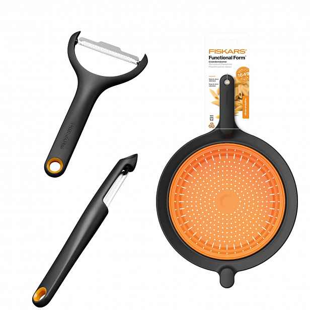 Fiskars Kuchyňský set Cedníkový cedník s rukojetí Škrabka a škrabka 2ks