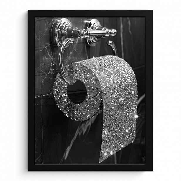MuchoWow PLAKÁT V RÁMU WC - Toaletní papír - Černá a bílá - Třpytky 30x40 cm