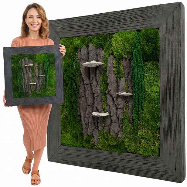 Obraz Z Mechu v dřevěném rámu 50x50 cm mech dekorace Živý Obraz ručně vyrobený