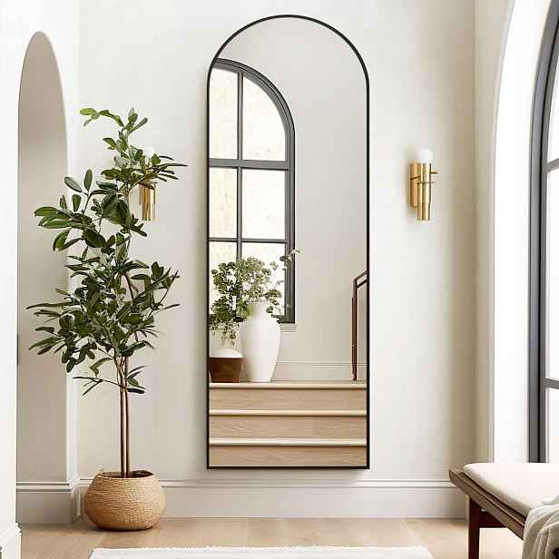 Zrcadlo Stojící obloukové 160 x 52 cm Černý hliníkový rám závěsný do ložnice