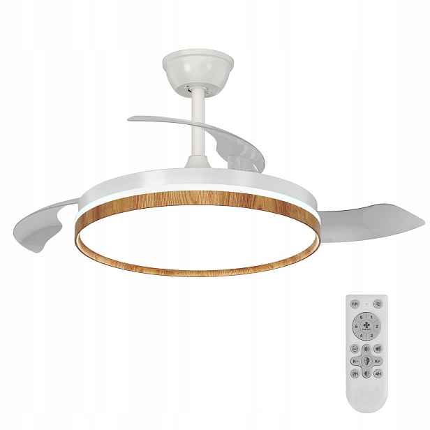 Led Stropní Svítidlo s Ventilátorem, Lustr Bílá Dřevo, s Dálkovým Ovládáním 36W 106cm