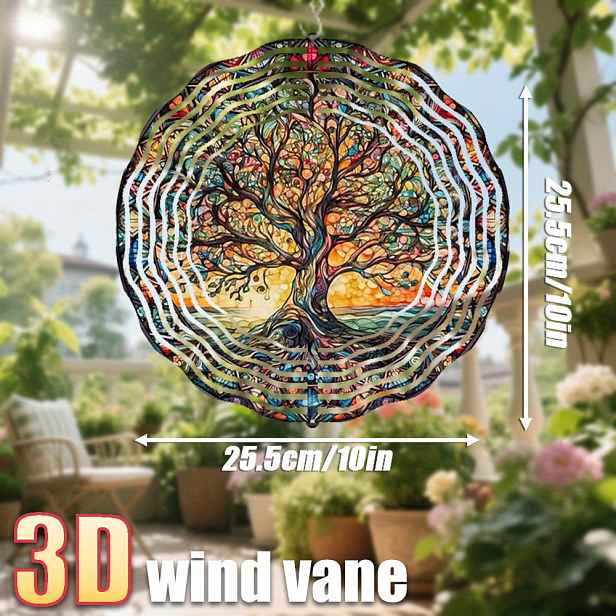 TEMU 3D 1 ks " stromu z vitráže s vyobrazením východu slunce" 25,5 cm/10 palců*25,5 cm/10 palců s otočným háčkem, 360° kreativní větrná dekorace na