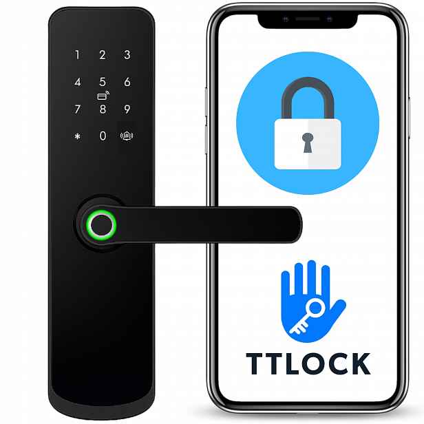 Elektronický Zámek Klika Na Dveře Černá Na Kód Šifrování Otisk Prstu Ttlock