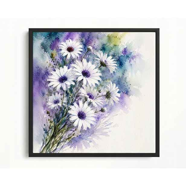 Obraz Rám Americká Krabička Akvarel Zahrada Květiny Bílé Sedmikrásky Kytice 60x60