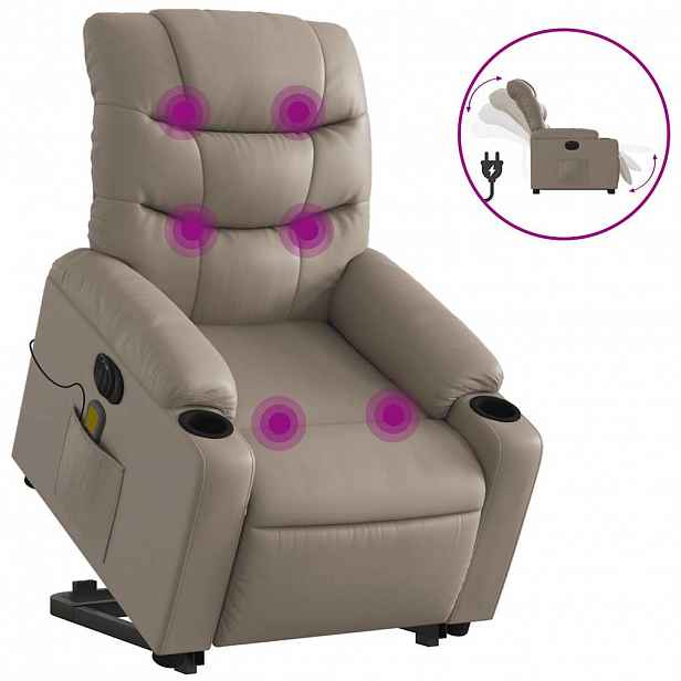 vidaXL Elektrické zvedací masážní polohovací křeslo cappuccino koženka