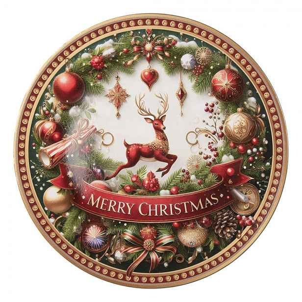 Vánoční servírovací umělý talíř Merry Christmas - Ø 33*1 cm Clayre & Eef