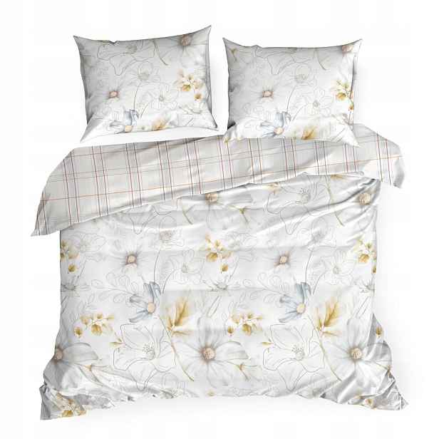 Povlečení bavlna Lea 220x200 Design91 bílá modrá velké květy