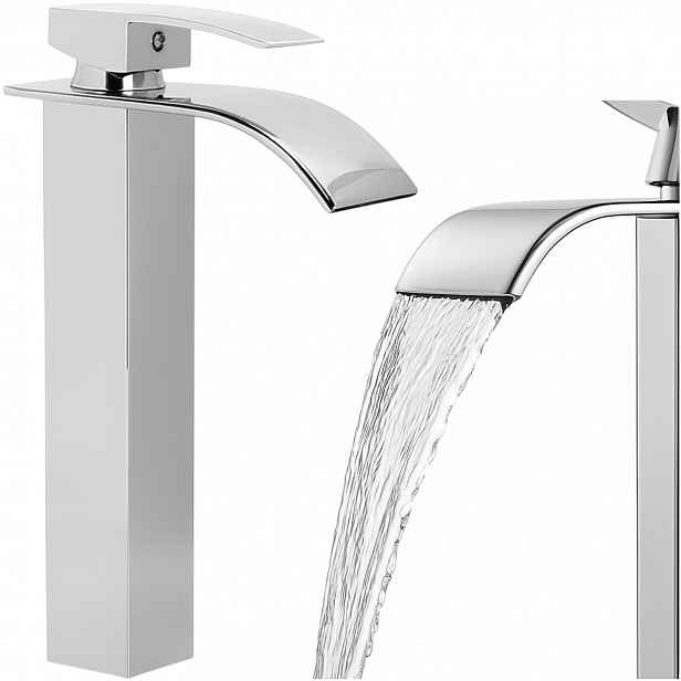 Umyvadlová Stojánková Baterie Vysoká Koupelnová Chromová Baterie Waterfall Vodopád