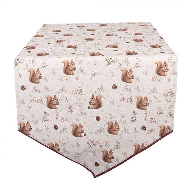 Béžový látkový běhoun s veverkami Tiny Squirrel - 50*160 cm Clayre & Eef