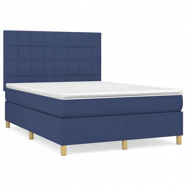 vidaXL Box spring postel s matrací modrá 140x190 cm textil